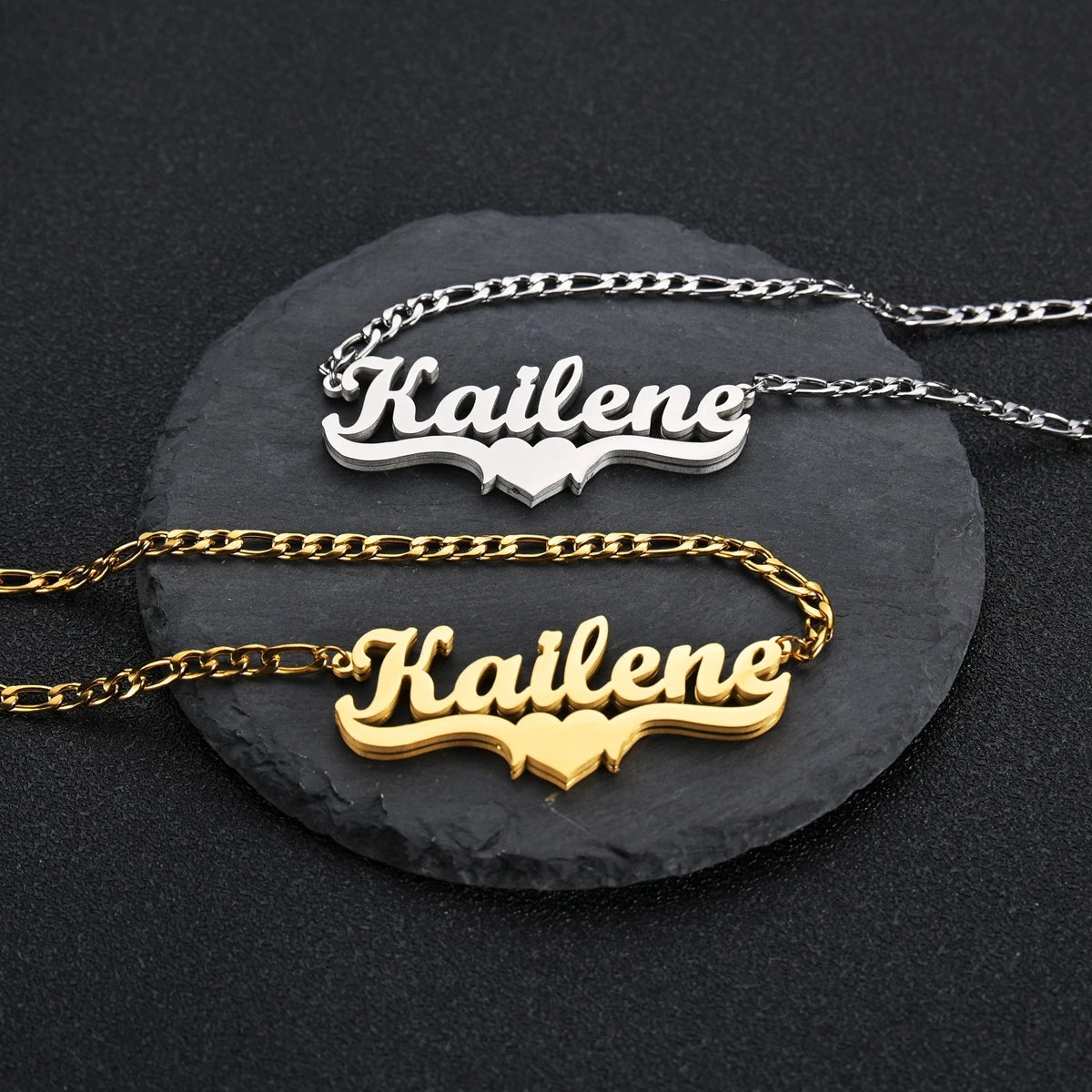 Prywatny, spersonalizowany produkt – podwójny naszyjnik z imionami na zamówienie, naszyjnik z sercem w prostym stylu, idealny na urodziny, imprezę, rocznicę – personalizowany prezent.