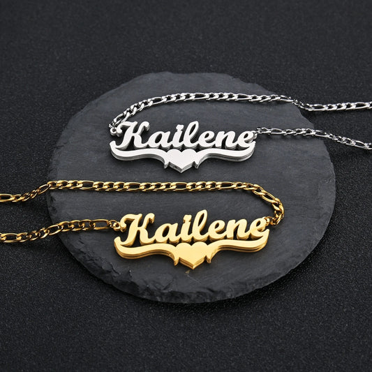 Prywatny, spersonalizowany produkt – podwójny naszyjnik z imionami na zamówienie, naszyjnik z sercem w prostym stylu, idealny na urodziny, imprezę, rocznicę – personalizowany prezent.